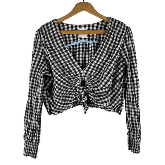 Gingham Crop Top Size XL Teens Juniors Womens Black & White Check So Coquette - Picture 1 of 8